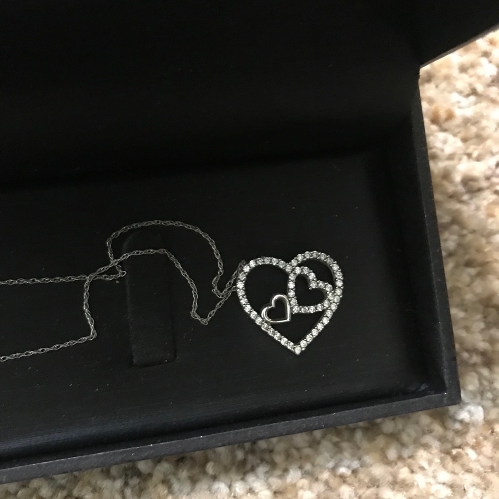 Nested Heart Diamond And Silver Pendant